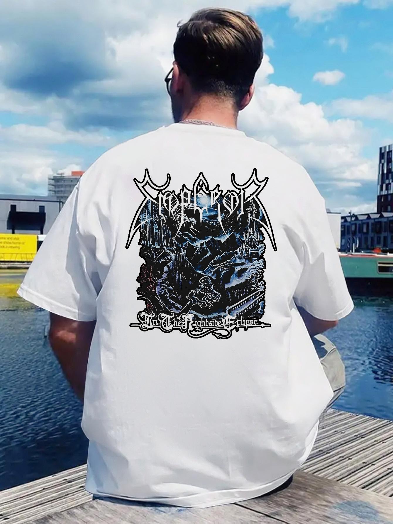 

Vintage Rock Band Graphic T-shirt - Casual Crew Neck Short Sleeve Summer Top with Intricate Black & White Design XL