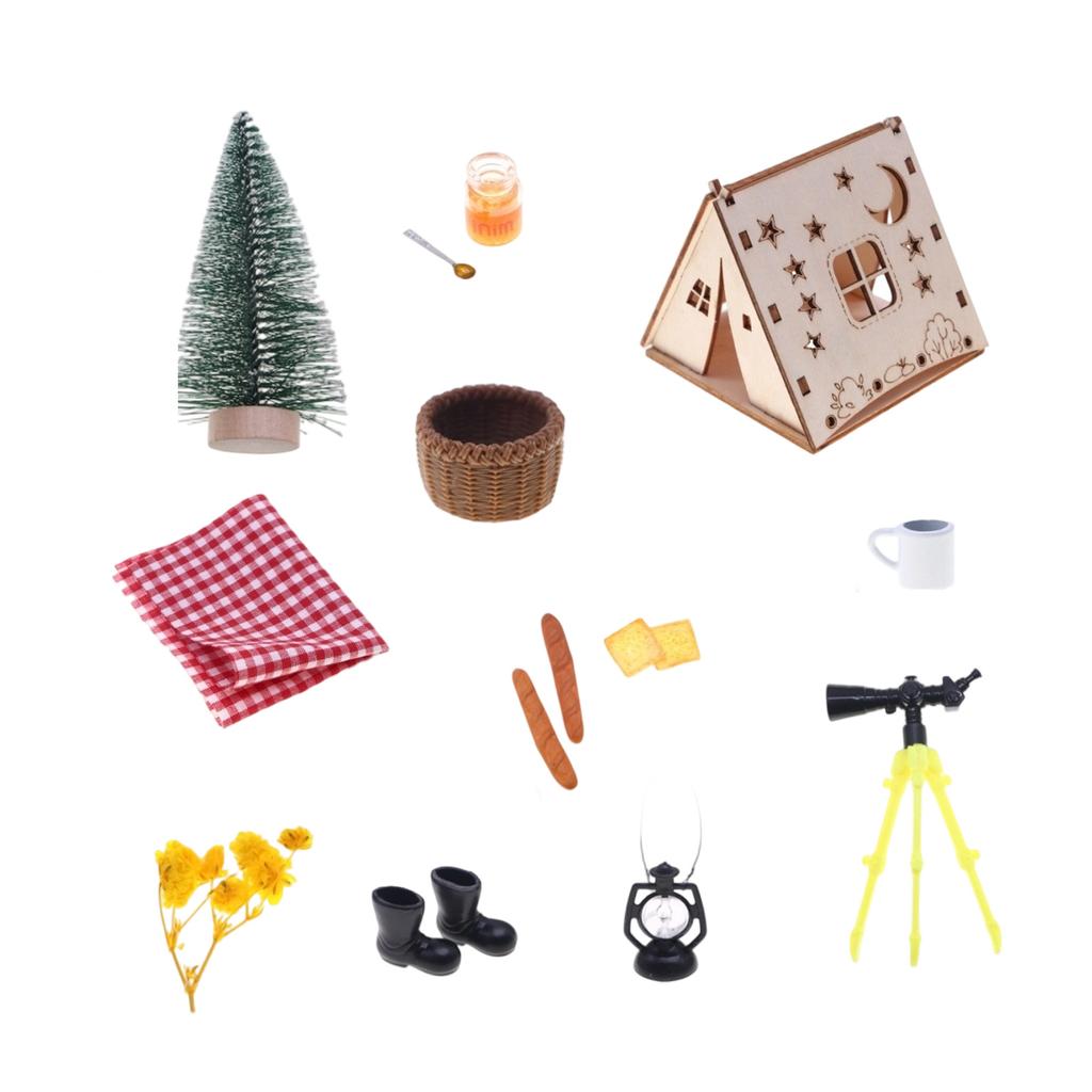 Miniature Wooden Paintable Tent Camping Scene Decoration Dollhouse Accessories Outdoor Scene Props Craft Project Kits