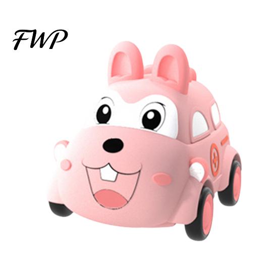 Kid Vehicle Toy Baby Cartoon Pull Back Car Toy, Squeaky Dinosaur Bear Rabbit Press and Sound Soft Silicone Gift for Toddlers Boys Girls Toys with