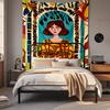 Boho Chic Wall Tapestry With Moon Phase Floral Starry Sky Design Bedroom Yoga Studio Decor