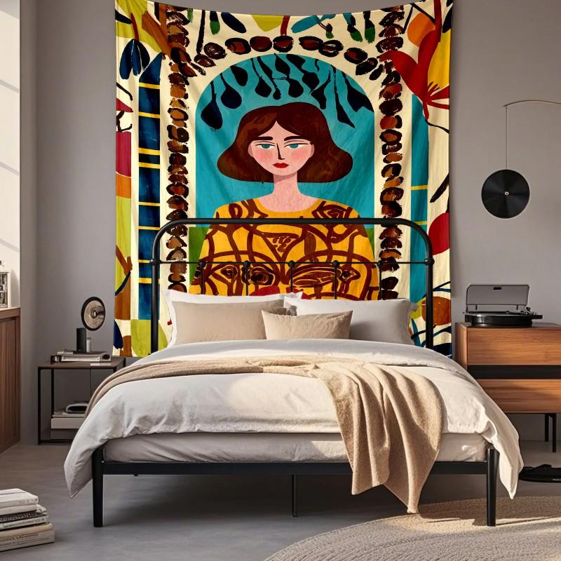 Boho Chic Wall Tapestry With Moon Phase Floral Starry Sky Design Bedroom Yoga Studio Decor