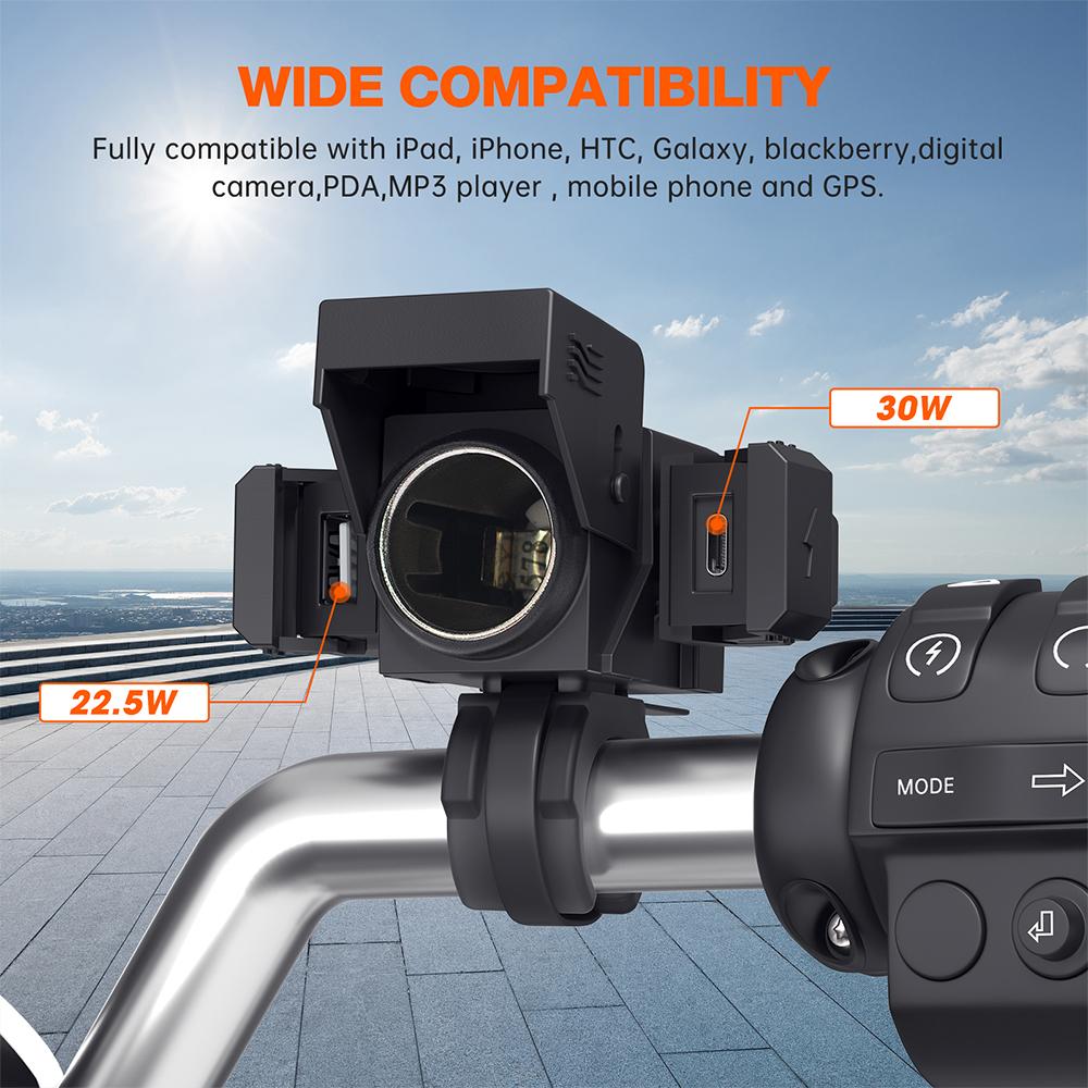 Intelligent Motorcycle Battery Charger Phone Charging Multifunctional Connector Smart 12V 24V PD QC3.0 USB Type C Port Socket
