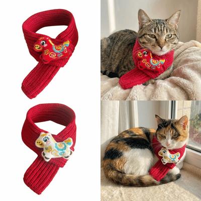 Celebration Decoration Warm Knitted Pet Scarf Cozy Red Color Neckerchief Warmer Pet Accessories New Year Celebration