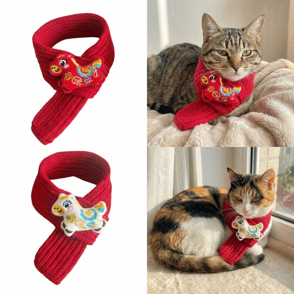 Celebration Decoration Warm Knitted Pet Scarf Cozy Red Color Pet Accessories Warmer Neckerchief Photo Prop