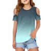 Children summer fashion T-shirt dew shoulder round collar gradient leisure coat