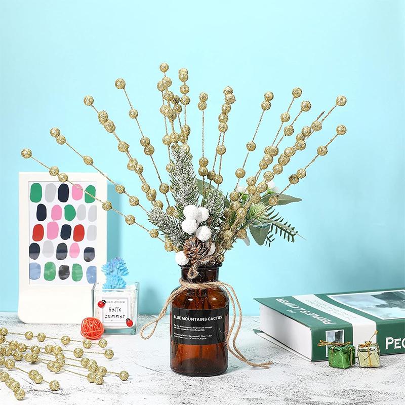50Pc/Pack Glitter Christmas Berry Artificial Foam Flowers Christmas Tree Decor for Home Wedding Decor DIY Wreath Accessories