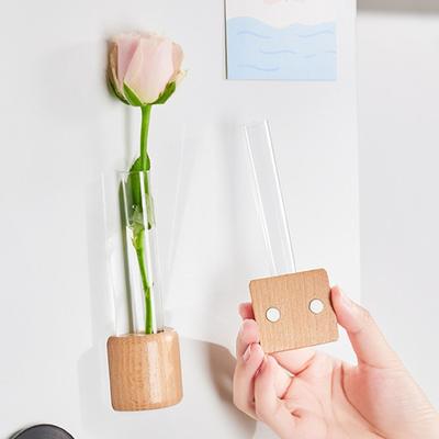 Hydroponic Plants Test Tube Vase Window Refrigerator Magnet Wooden Base Plants Propagation