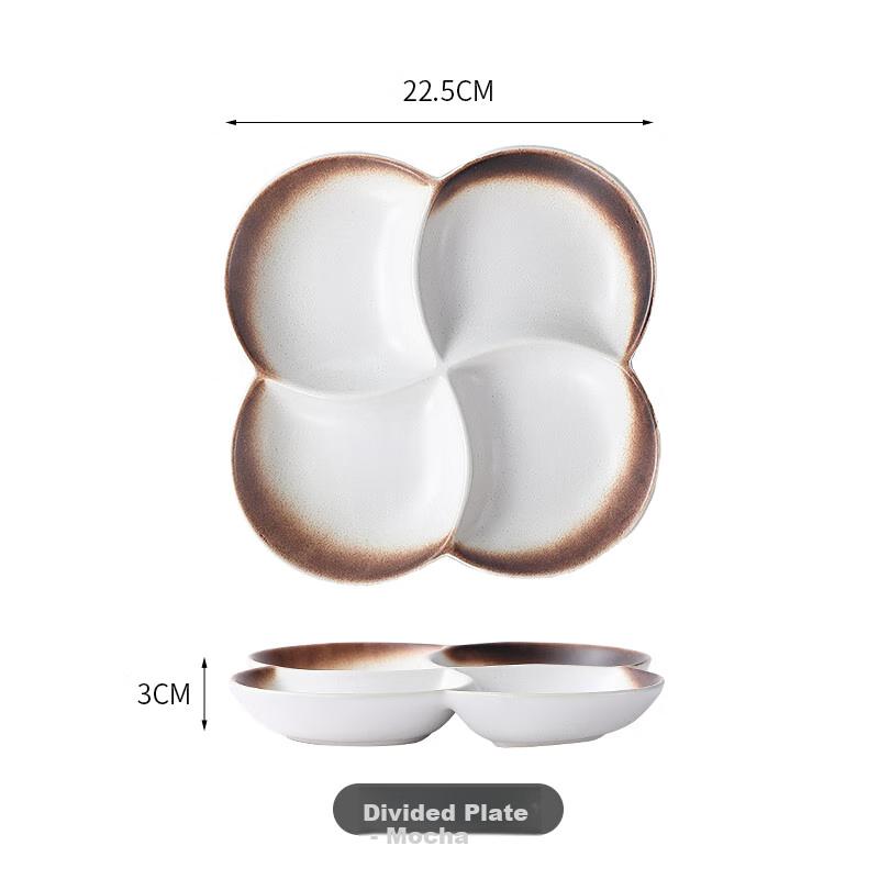 Taixinxing 8-Inch Four-Compartment Round Ceramic Divided Plate Breakfast Plate