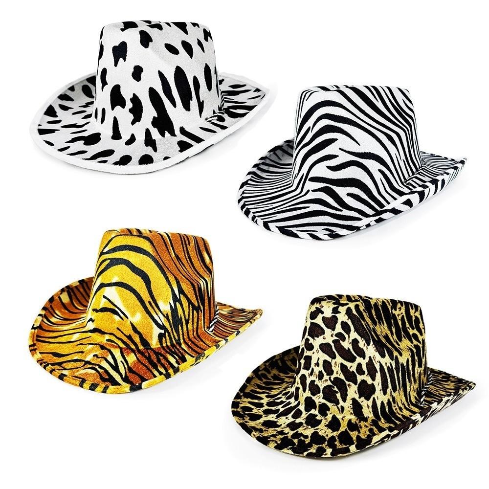 Cappello alla bombetta regolabile con stampa zebra, tigre, leopardo, cappello per cosplay, cappello da cowboy western alla moda