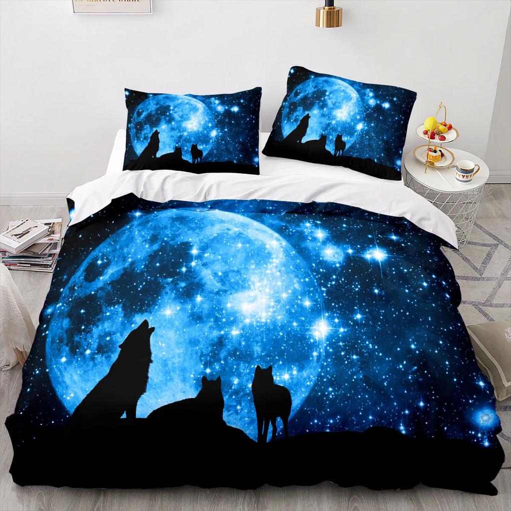 Wolf Duvet Cover King Queen Size Cool One-Eyed Lone Wolf Bedding Set For Teens Adults Wild Animal 2/3Pcs Polyester Quilt Cover