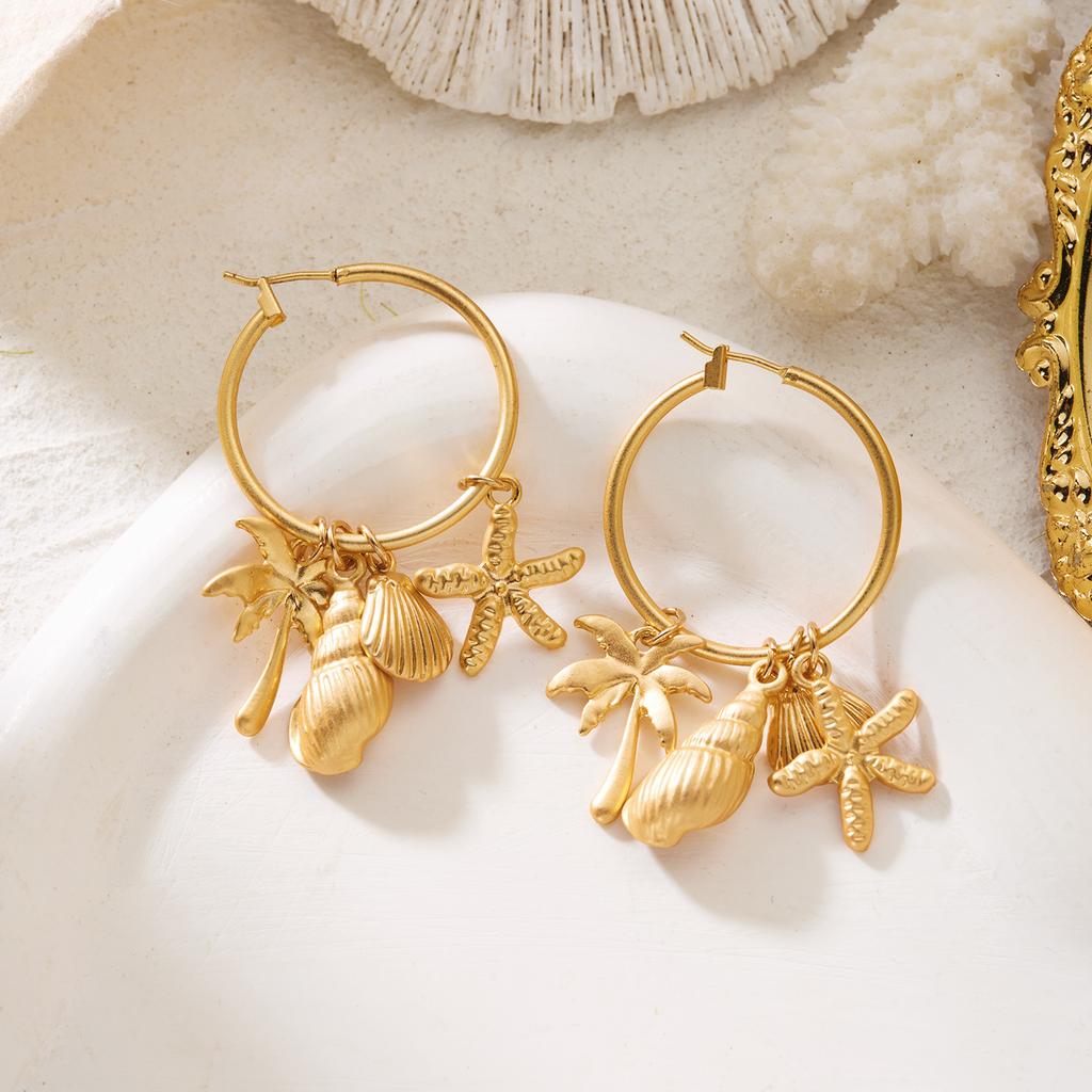 Colorful Ocean Charm Hoop Earrings for Women Tropical Starfish Dangle Dopamine Statement Beach Party Vacation Jewelry