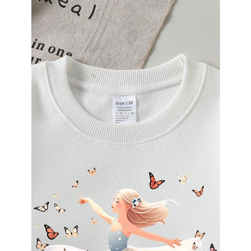 Kids Sweatshirt,Crew Neck Fashion Top, Fun"Butterfly Ballerina Dance " Patterned Sweatshirt, for Everyday Casual Wear, for All Kinds of Daily Outfits