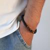 2025 European & American Fashion Men's Stone Beaded Leather Bracelet with Magnetic Buckle