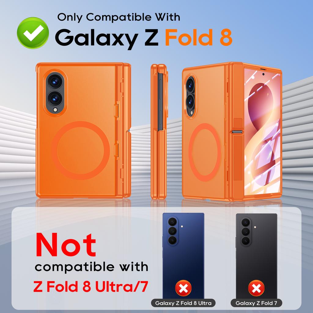 Samsung Galaxy Z Fold 8 Case with Hinge Protection Magnetic Ring Built-in Screen Protector PC TPU Cover-Orange