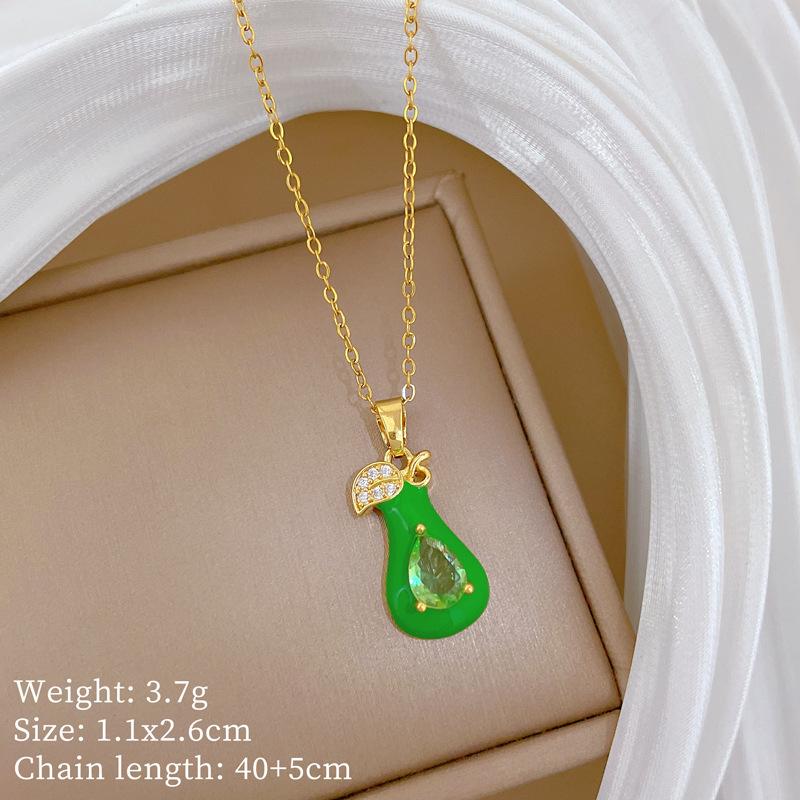 Titanium Steel Oil Drop Rose Fashion Light Luxury Temperament Gorgeous Full Diamond Necklace Female Versatile Collarbone Chain Titanium Steel Chain