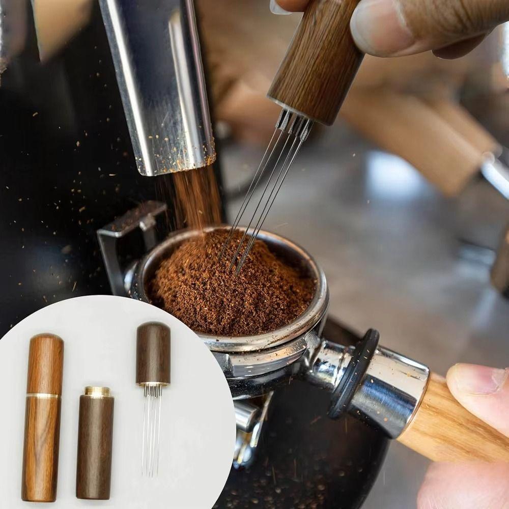 Professional Stainless Steel Coffee Powder Tamper Mini Wood Handle Espresso Distributor Espresso Coffee Stirrer WDT Tool
