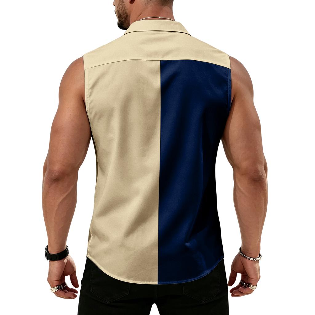 Men's Workwear Lapel Button-Down Vest Shirt - Lightweight Sleeveless Top