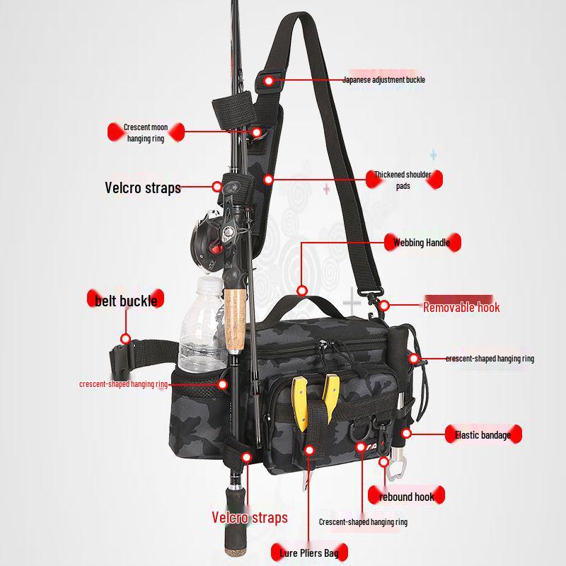 Wasserdichte Multifunktionale Angeltasche: Köder, Rute, Ausrüstung, Taille, Umhängetasche, Einzelschulter