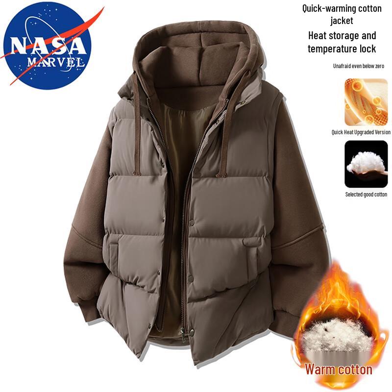 NASA MARVEL Men's Hooded Faux Two-Piece Padded Jacket