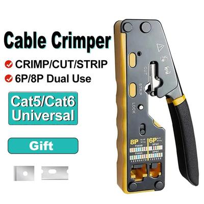 RJ45 Kabel Crimpwerkzeug Pass Through Ethernet Crimpwerkzeug Crimpen/Schneiden/Abisolieren für Cat6 Cat5 RJ45 Stecker mit Ersatzklinge