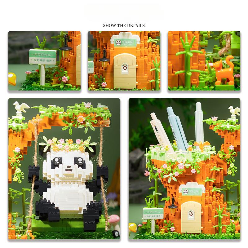 Swing Panda Pen Holder Ornament Children's Educational Building Block Toys