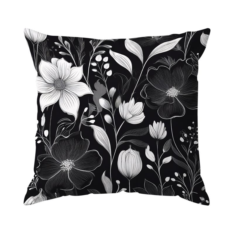 Black And White Sketch Flowers Cushion Cover Decorative Throw Pillowcase Plant Abstract Home Decor Sofa Bed Pillow Covers