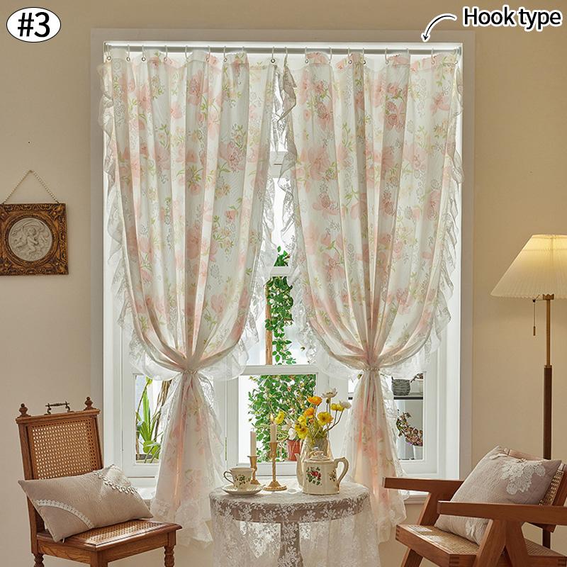 Vintage Lace Side Curtain Bedroom Floral Printed Window Curtains Living Room Lace Sheer Screen Partition Home Decoration