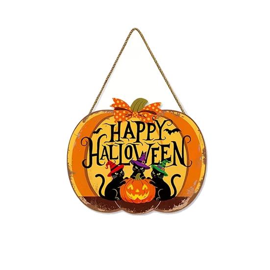 Happy Halloween Door Sign Spooky Wooden Pumpkin Front Door Hanger