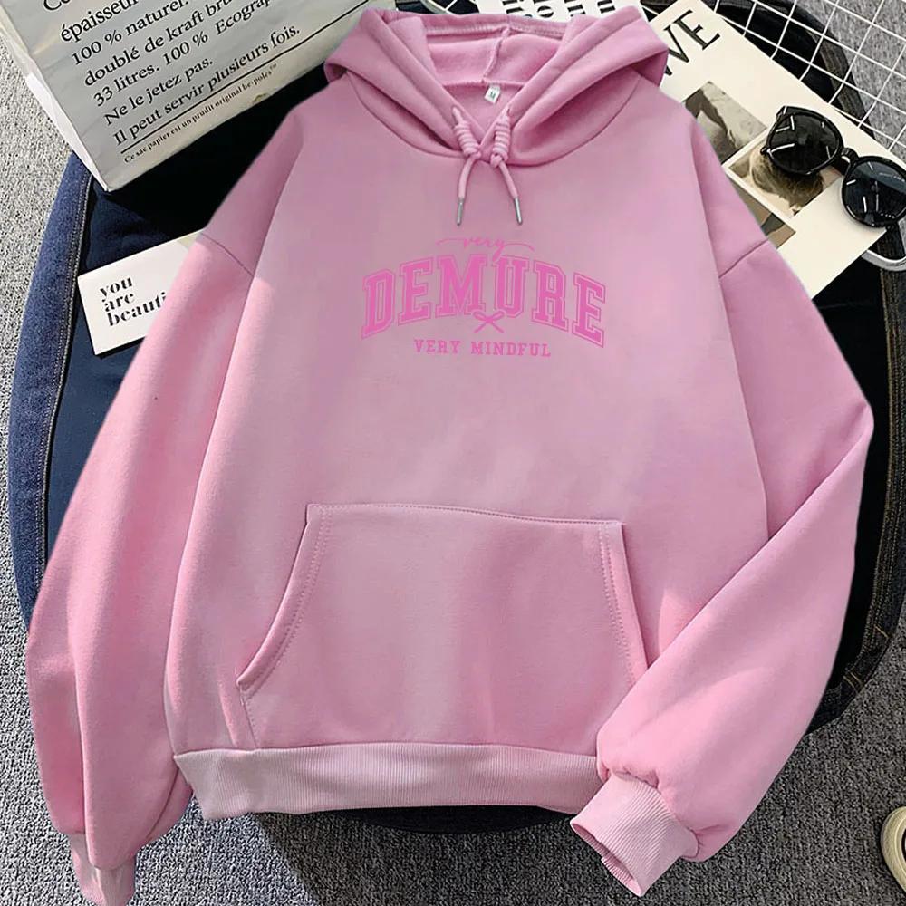Very Mindful Very Demure Hoodies Moletom Feminino Long Sleeve Winter Women Sweatshirts Pink Letter Graphic Clothes Sudaderas