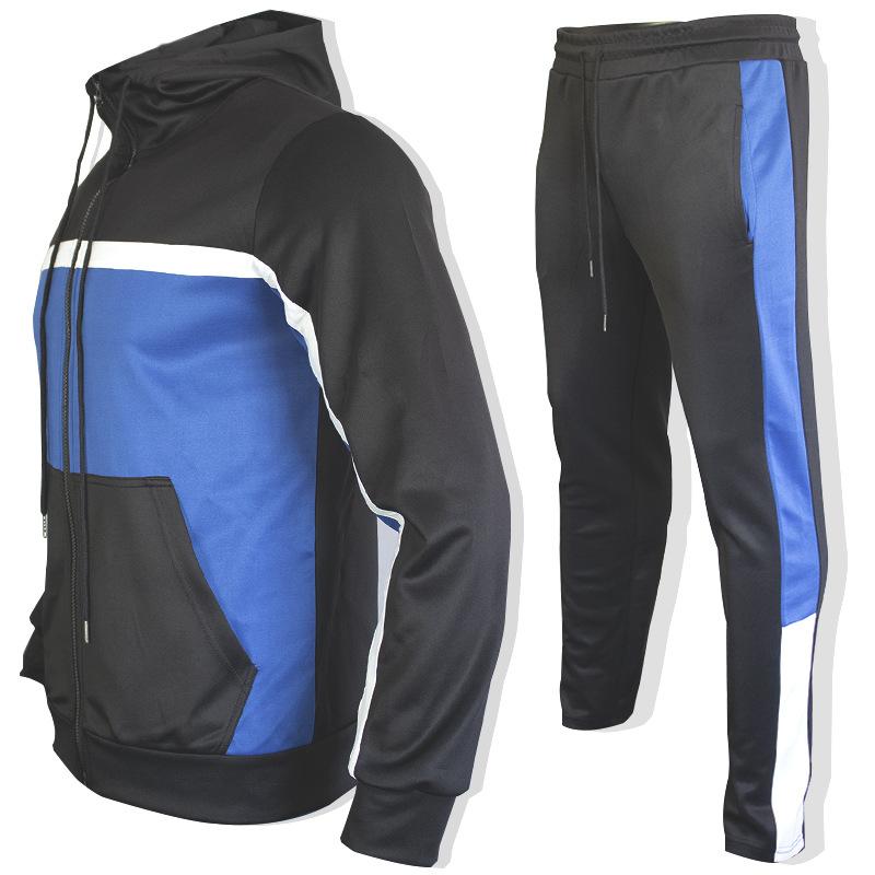 Men's Contrast Color Sweater Two-piece Hooded Autumn Jacket Sportswear Casual Clothes Suit