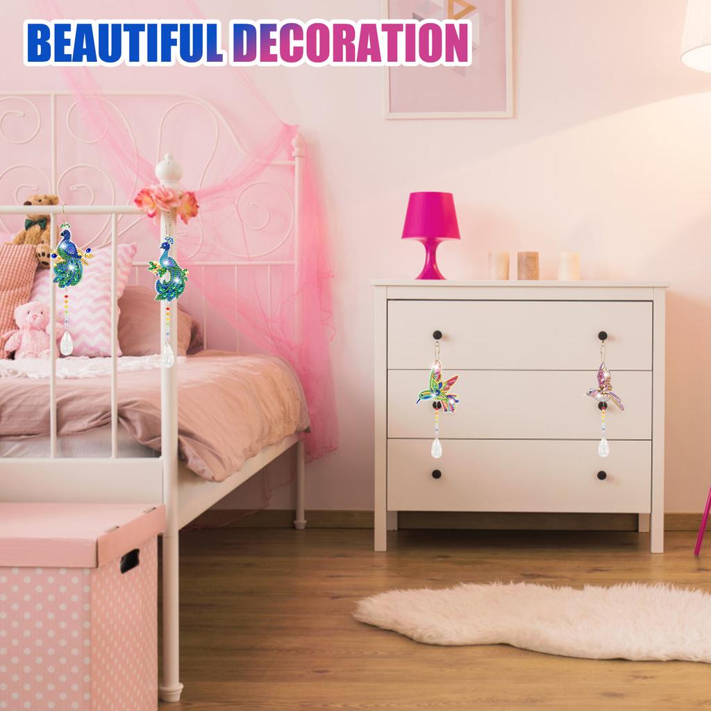 6 Pcs Diamond Painting Wind Chime Rhinestone Hummingbird Diamond Art Suncatcher Double Sided 5D DIY Diamond Painting Home Decor