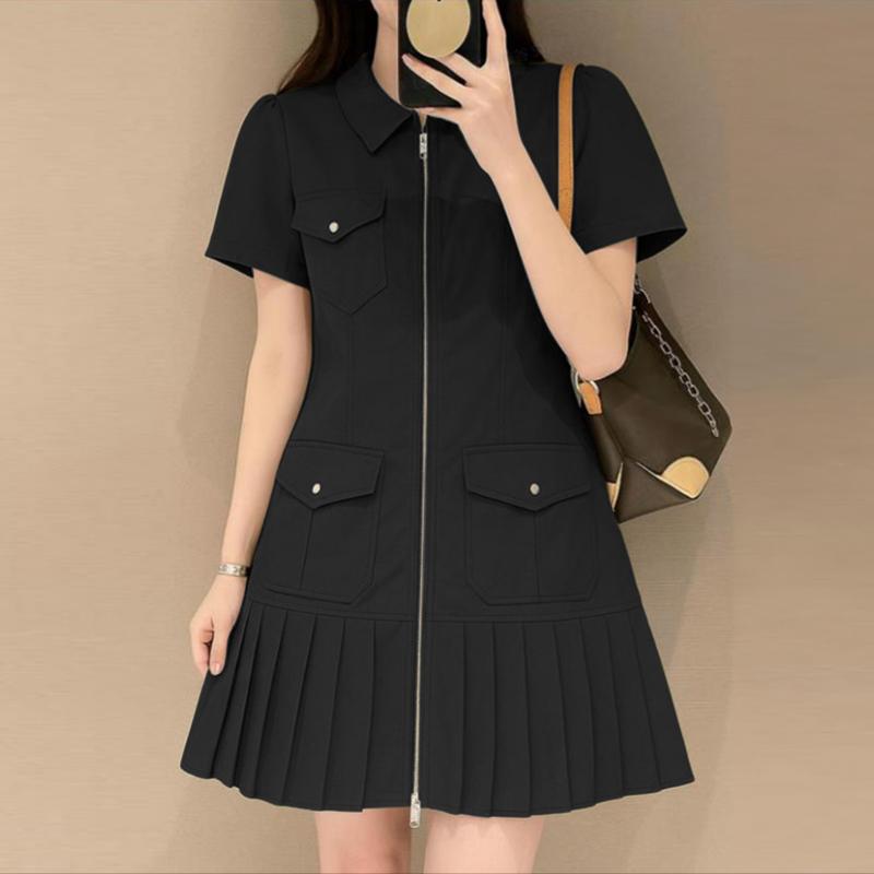 ZANZEA Women Zipper Casual Turn Down Collar Summer Short Sleeve Dress