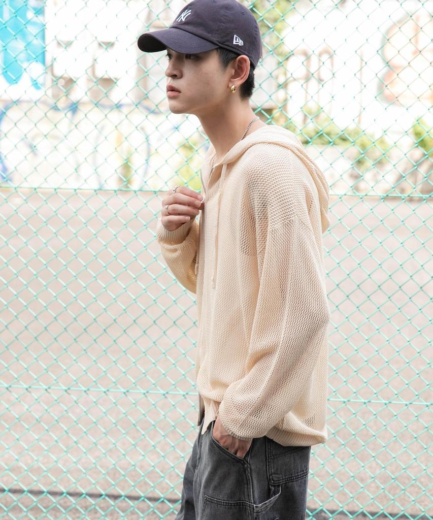 WEGO Mesh Knit Zip Long Casual Perfect Gift for and Size Men's Hoodie, Sleeve, Autumn/Summer Top, Spring, Summer, Autumn, Winter, M, White/Ivory