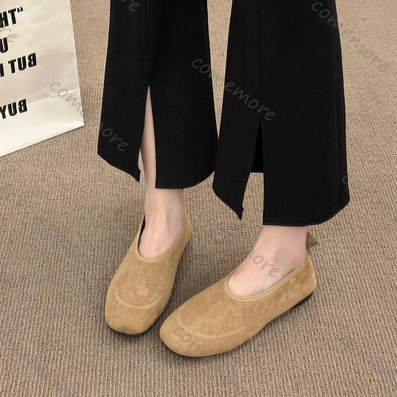 Fashion Comemore Women Flats Casual Retro Round Head Loafers Shoes Women Solid Suede Slip On Ladies Single Shoes Soft-soled Mocasines