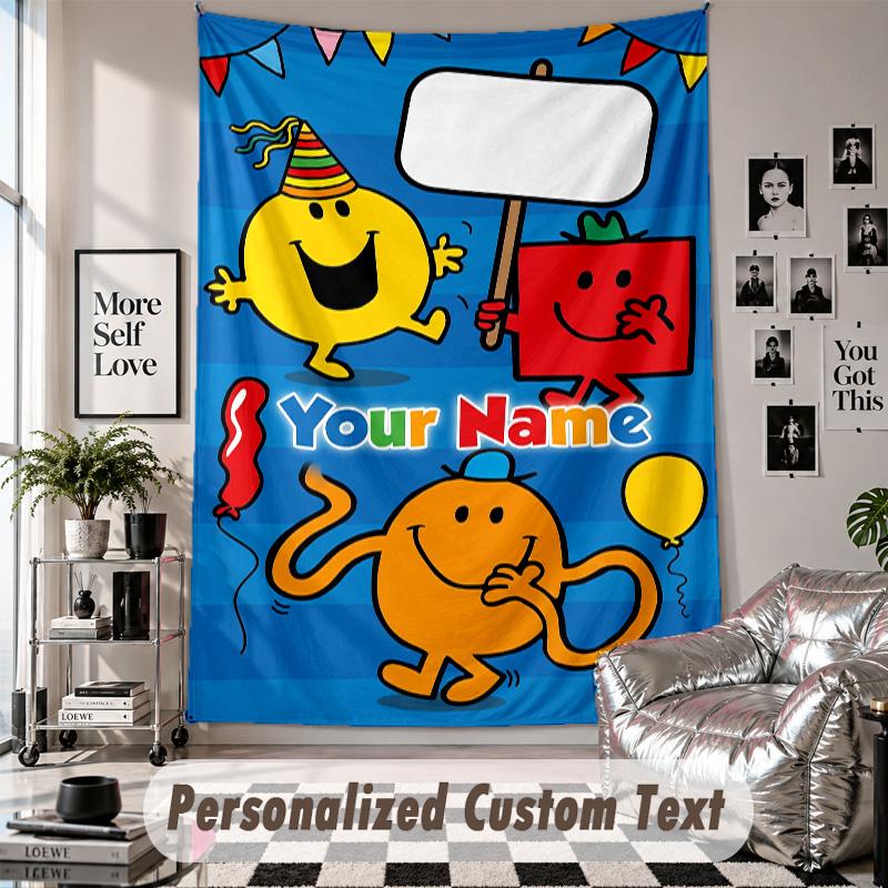 Wall Hanging Tapestry With Custom Name & Text, Mr. Men & Little Miss Decorative Tapestry For Bedroom