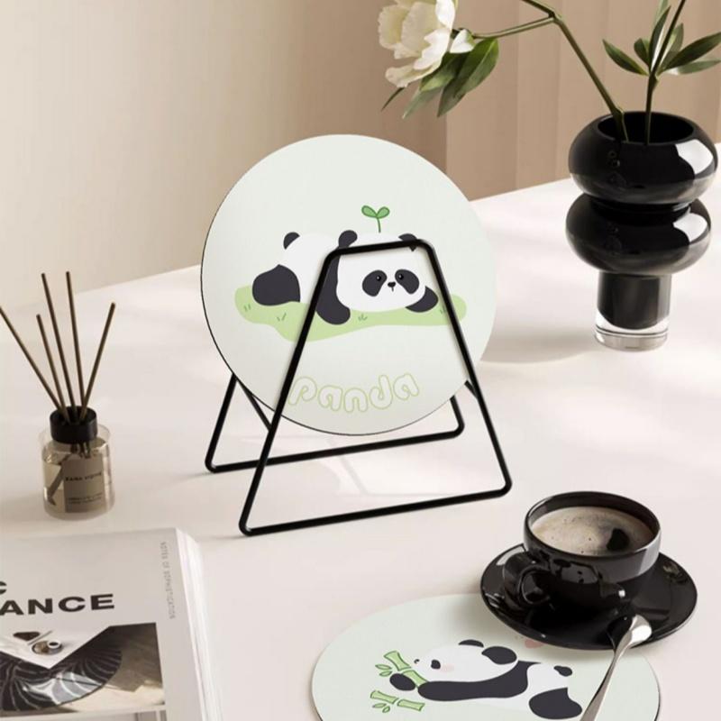 Cute Panda Coasters Waterproof Oil-free Washable Heat Insulation Soft Mats Table Mat Creative Round Non-slip Dinner Plate Cups