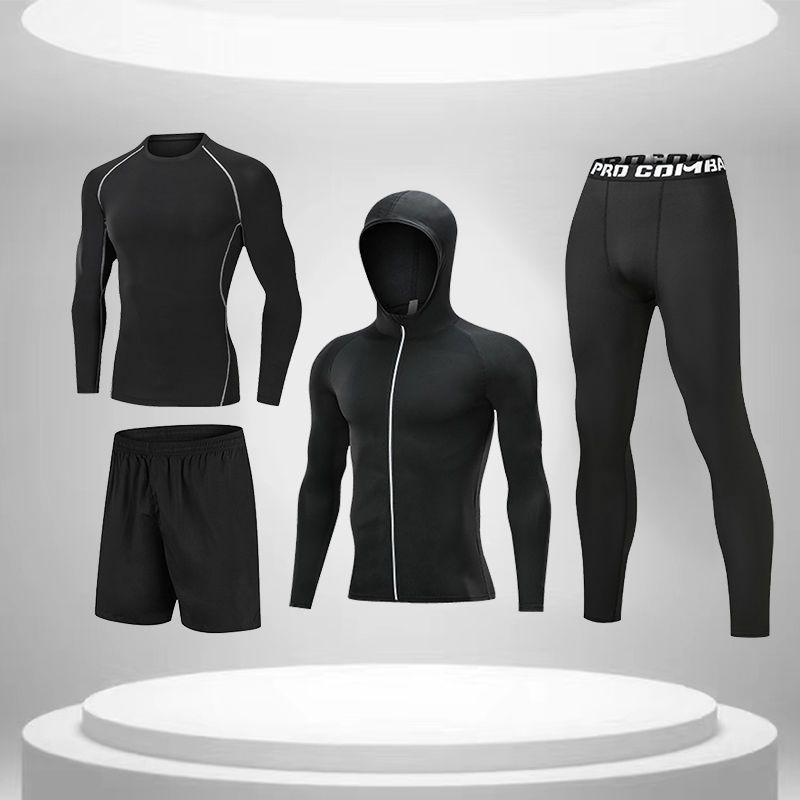 Pánské rychleschnoucí sportovní oblečení z ledového hedvábí s těsným střihem: Set s krátkým rukávem a pětibodovými kalhotami na letní fitness a běh