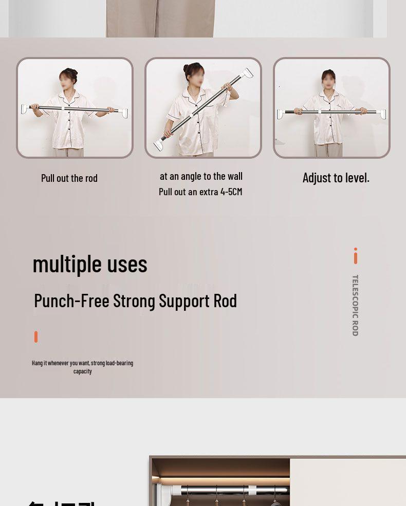 No-Drill Telescopic Clothes Drying & Hanging Rod - Anti-Slip Shower, Curtain & Wardrobe Solution