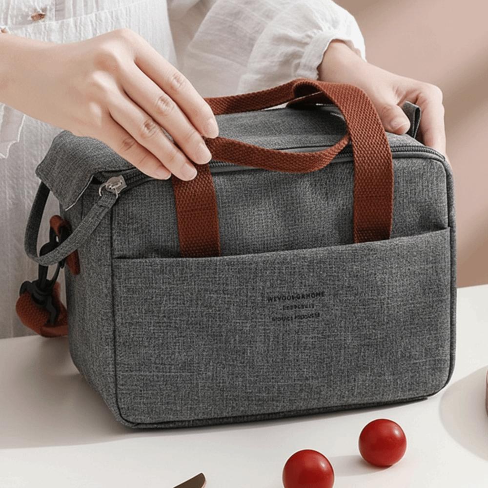 Solid Color Portable Lunch Bag Oxford Cloth Waterproof Aluminum Foil Lunch Bag Large Capacity with Handle Food Shoulder Bags