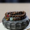 Women's Black Pearwood 8mm Double-Strand Bracelet with Aventurine Lotus Seed Pod Pendant - Retro Buddhist Beads Jewelry for Couples.