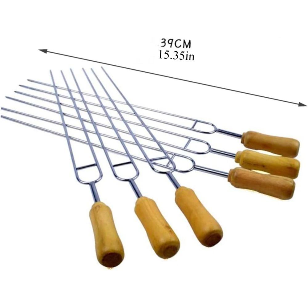 6 U-förmige Grillgabeln mit Holzgriff, geeignet für Kochen im Freien, Picknicks und Grillabende