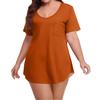 Women's Color Large Size V-neck Top Loose Pocket T-shirt