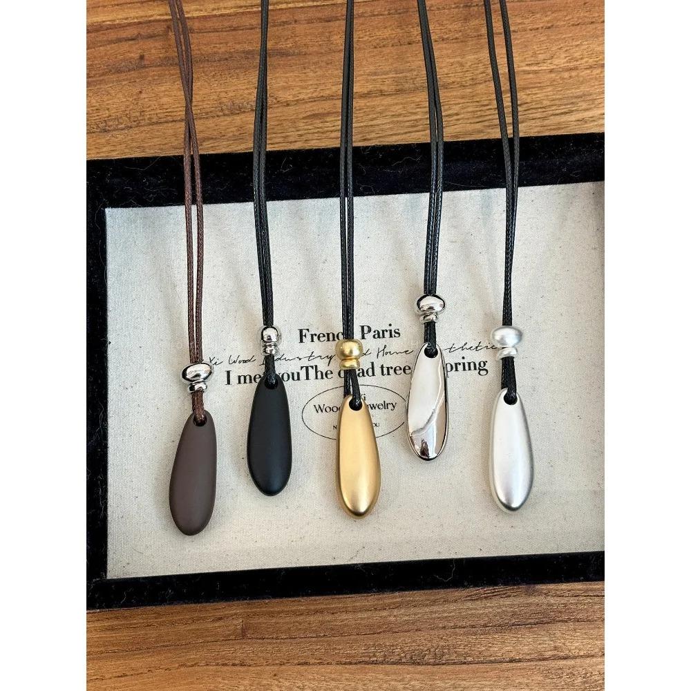 Fashionable Metal Droplet Shaped Pendant, Simple Black Rope Adjustable Long Hair Chain, Men's and Women's Accessories