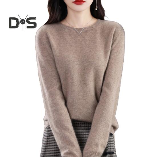 Women Bottoming Sweater Imitation Cashmere Crew Neck Sweater Long Sleeve Solid Color Slim Fit Ribbed Trim Knitting Tops