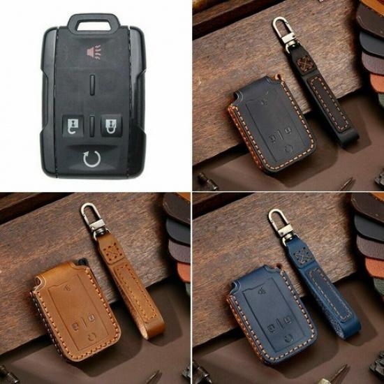 Leather 4 Button Smart Key Fob Cover Case Holder for GMC Sierra Canyon Yukon