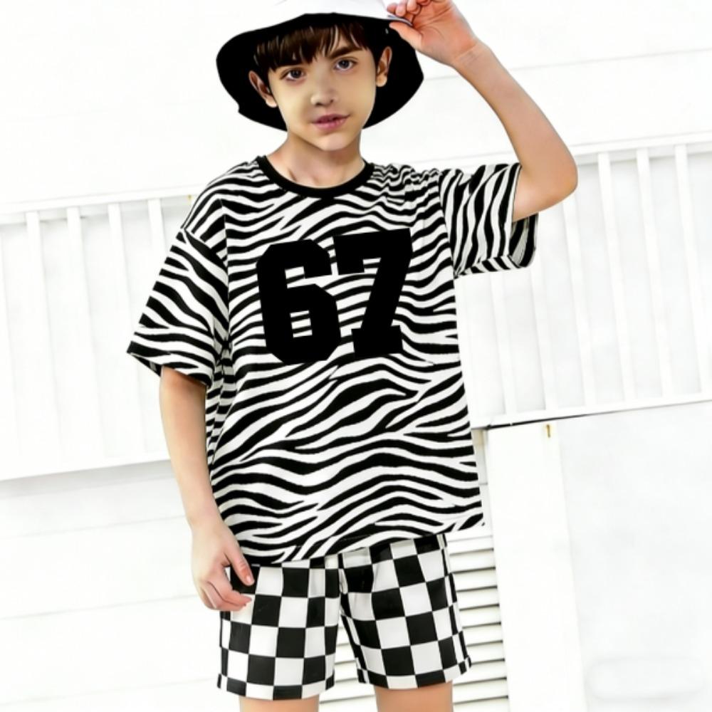 Fake Cardigan 67 Zebra Color Printed Kids T-shirt and Shorts 2 Piece Set Summer Casual Outfit for Boys and Girls Kids Clothing