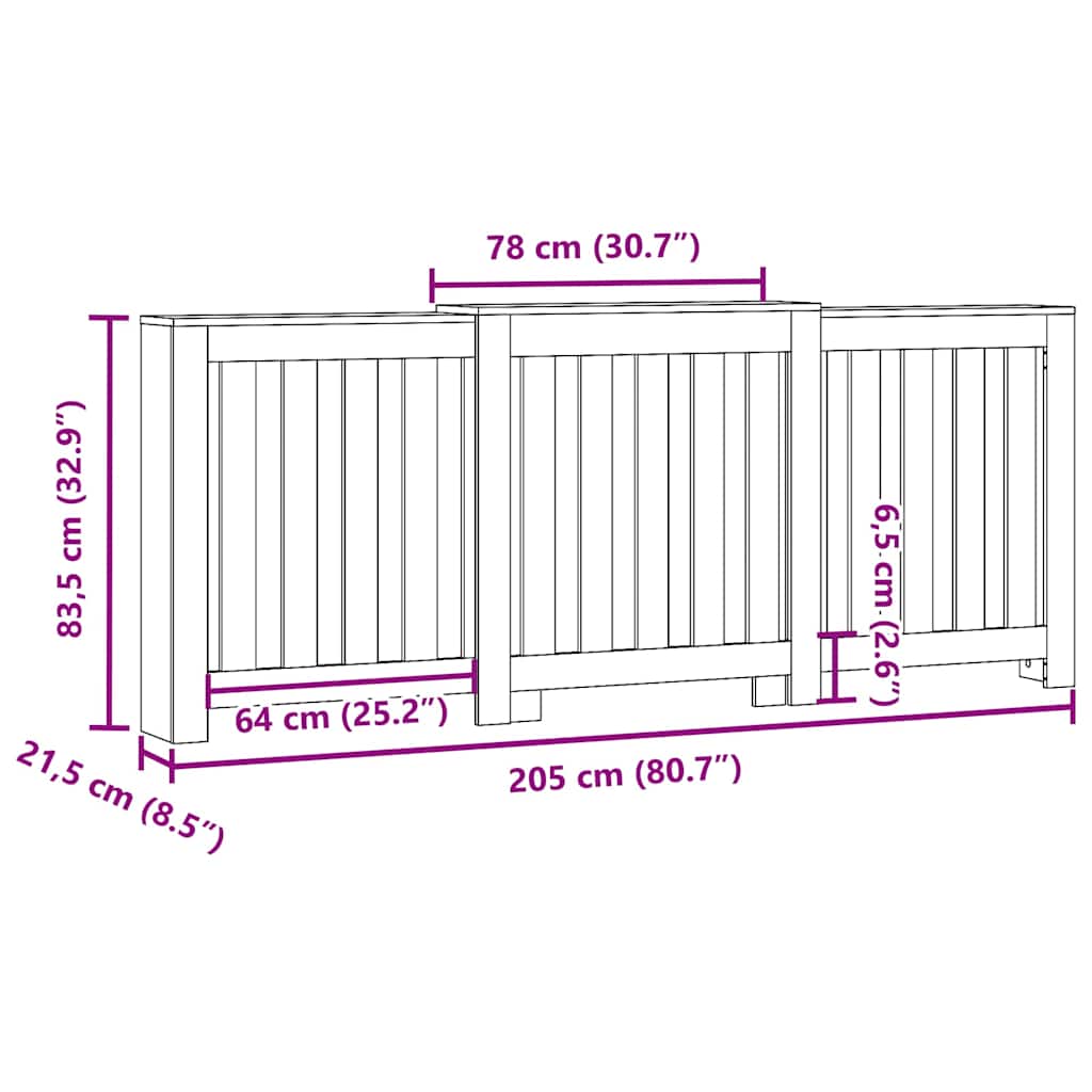Radiator Cover Grey Sonoma 205 x 21.5 x 83.5 cm