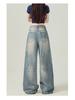 Light Blue High-Waist Distressed Wide-Leg Jeans for Women