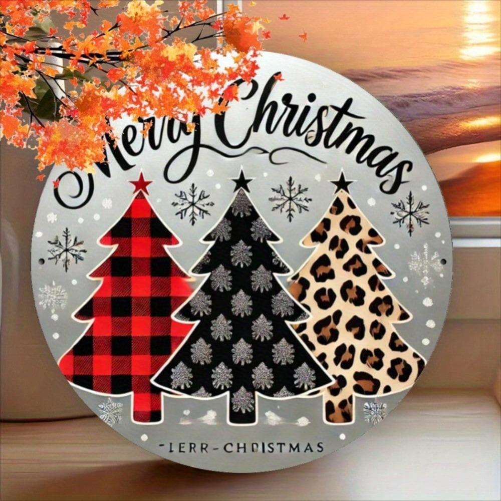 Iron Wall Art Merry Christmas Tree Wreath Leopard Print Durable Metal Decor Indoor Outdoor