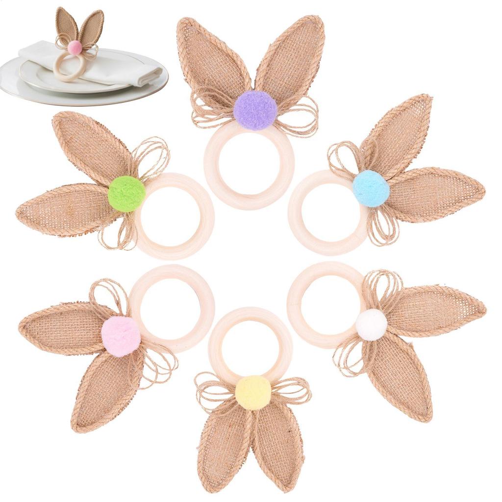 6 Pieces Wooden Easter Napkin Rings Spring Easter Table Settings Serviette Buckles Bohemian Easter Bunny Ear Napkin Ring
